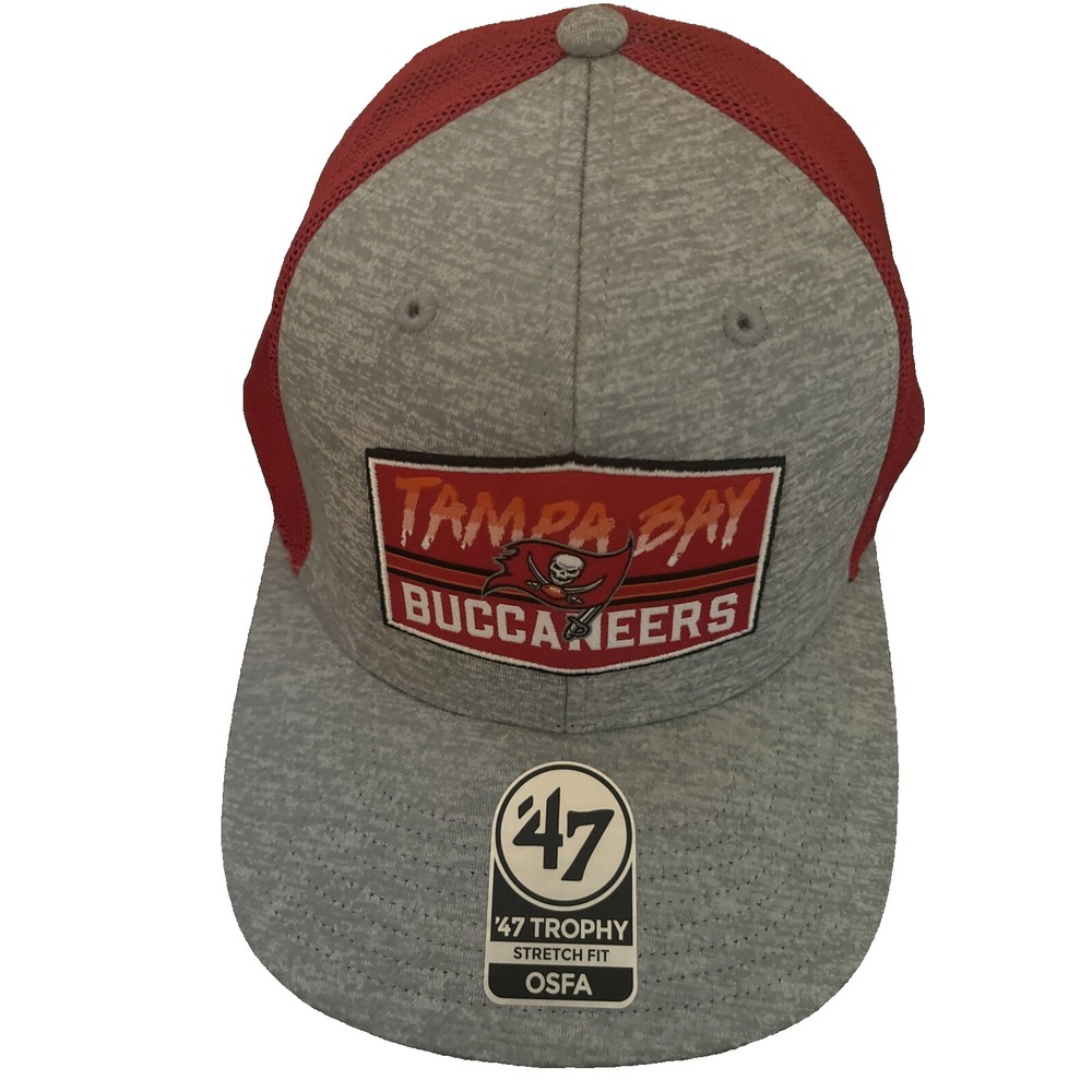 Tampa Bay Buccaneers Hat Cap '47 Trophy Stretch Fit Mesh NFL OSFA Gray Red NWT